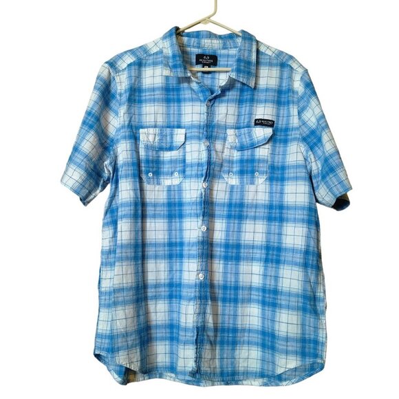 Realtree Fishing Men's XL Short Sleeve Plaid Button Front Shirt Outdoor Camping - Picture 1 of 6